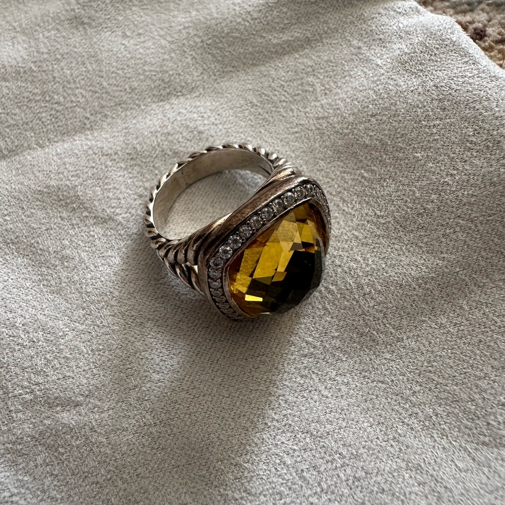 David Yurman Sterling Silver 14mm Albion Ring Lemon Citrine & Diamond Ring